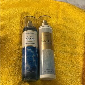 Bath & Body Works Sea Salt Coast & Vanilla Romance Mists - Blue and Cream